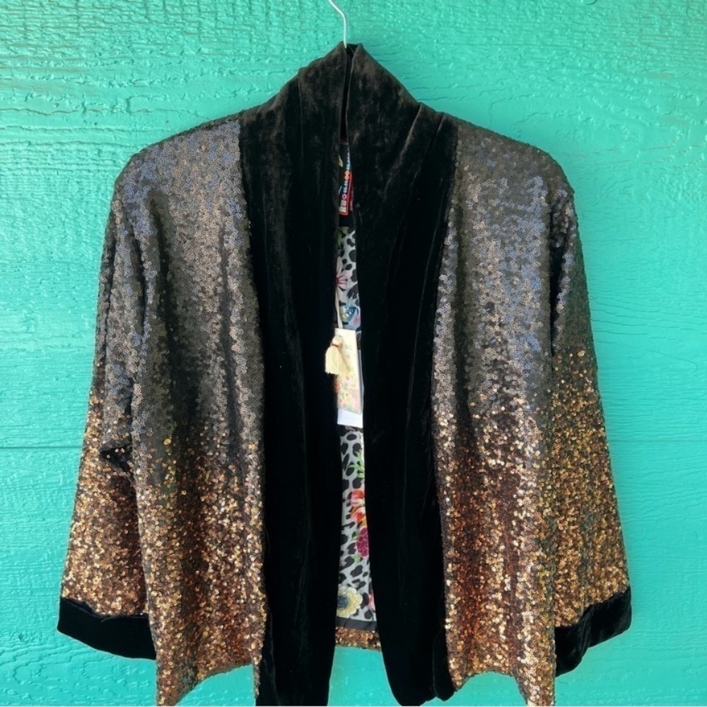 JOHNNY WAS OVERSIZED VELVET SEQUIN DORIAN OMBRÉ OVERSIZED KIMONO - Picture 3 of 9